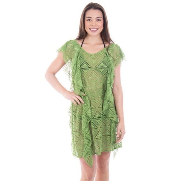 Crochet Swimsuit Cover Up Beach Dress Green - Picture 5 of 5